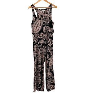 Roommates black and pink paisley wide leg jumpsuit size large